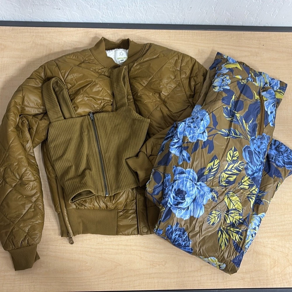 NWOT 3 Pc Set Offline Aerie Puffer Bomber Jacket Crop Top Ski Pant